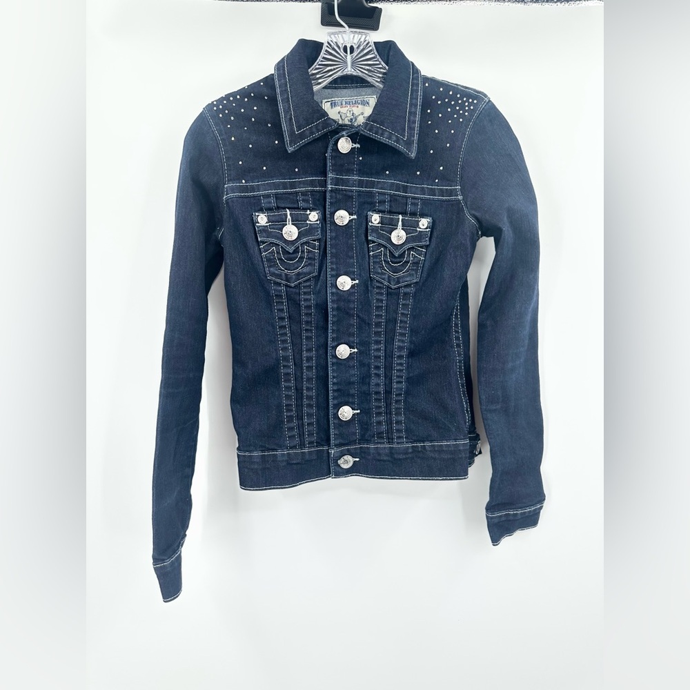 True Religion Denim Trucker Jean Jacket Blue Women's Size XS Diamante